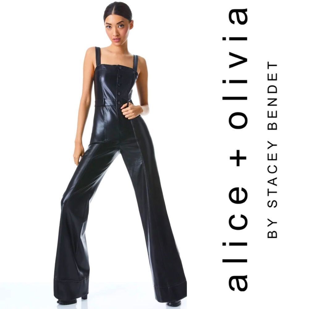 Alice + Olivia Linette Vegan Leather Jumpsuit
